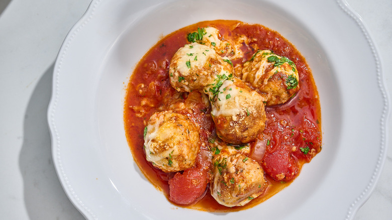 chicken parmesan meatballs in a bowl