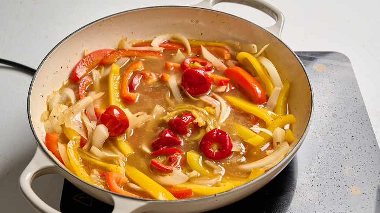 vegetables simmering in broth