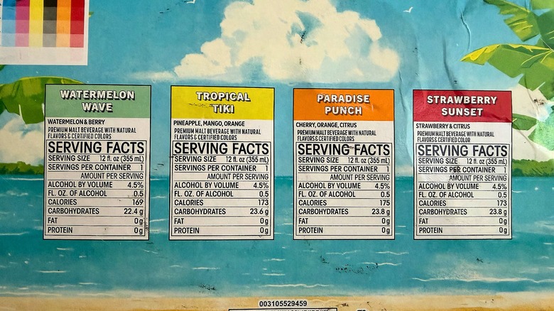 Nutrition facts for Smirnoff Ice Icy Island Variety Pack