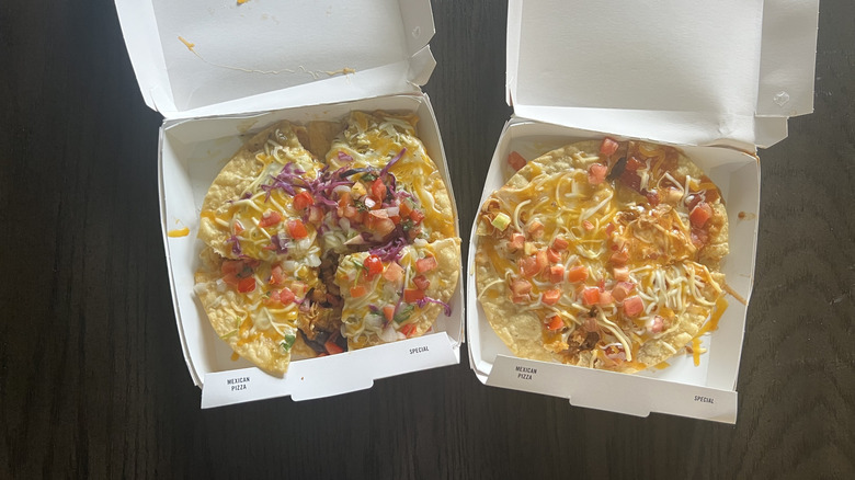 Taco Bell Cantina Chicken Mexican Pizza and original Mexican Pizza.