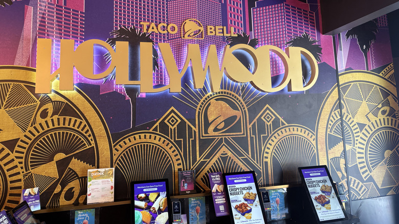 The ordering kiosks and wall inside the Taco Bell Cantina in Hollywood