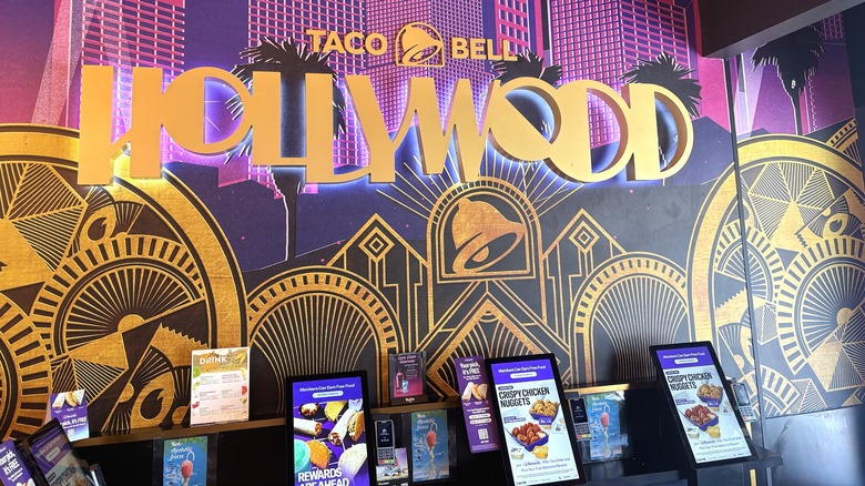 The ordering kiosks inside the Hollywood Taco Bell Cantina
