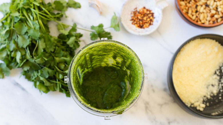 Pesto in cup.