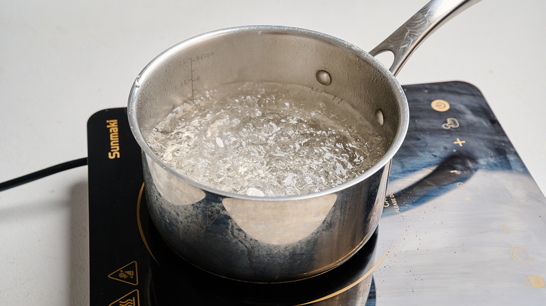 boiling water in a saucepan