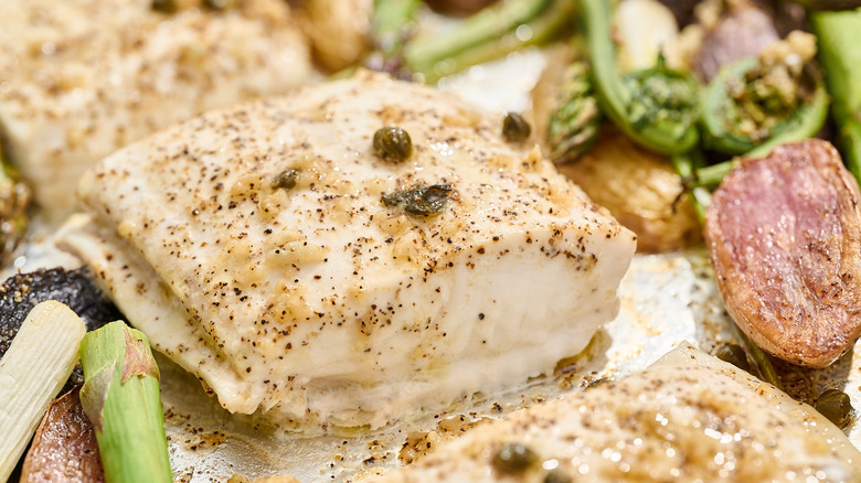 halibut on a sheet pan