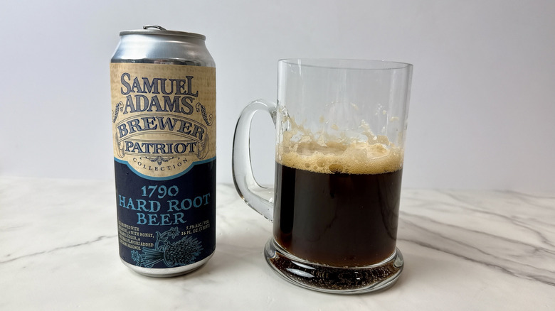 can of Sam Adams 1790 hard root beer and beer in a glass