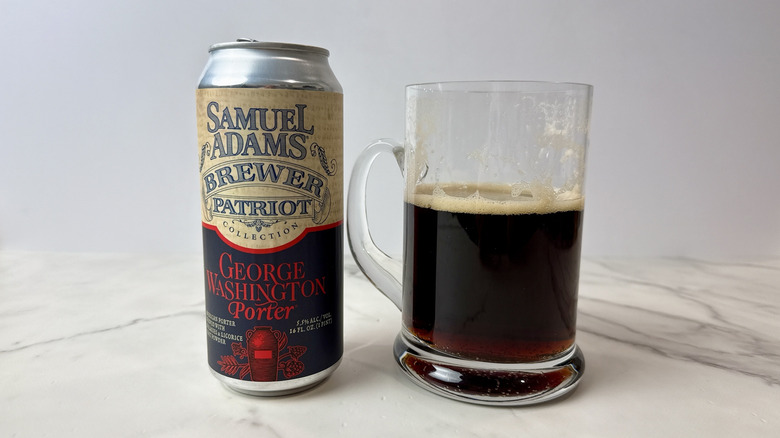 can of Sam Adam George Washington Porter and mug a beer