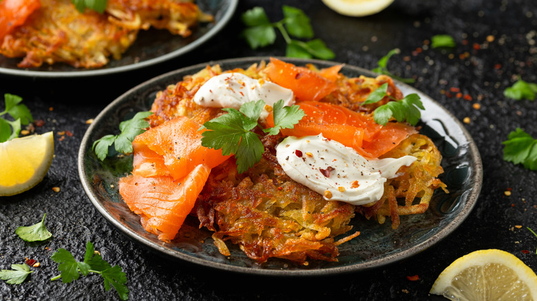 Smoked salmon on top of potato rosti