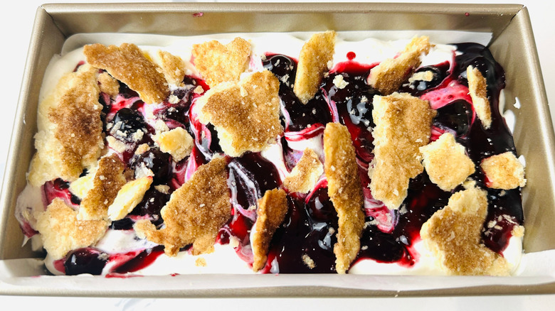 Blueberry pie ice cream in loaf pan