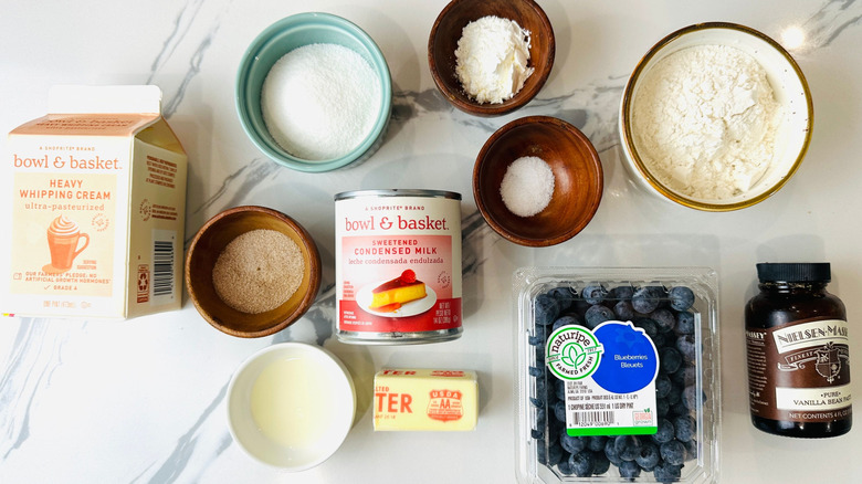 Ingredients for blueberry pie ice cream