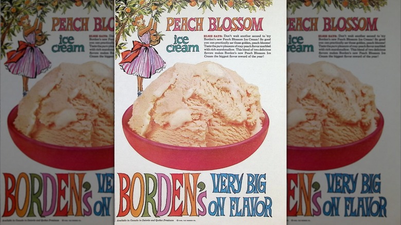 a vintage print ad for Borden's Peach Blossom ice cream, mirrored