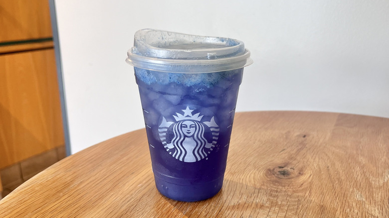 Blue Coconut Refresher in a Starbucks cafe