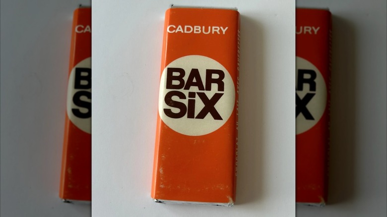 Mirrored image of Cadbury Bar Six on white background