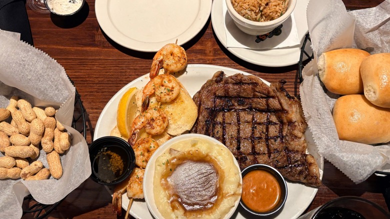Steak dinner at a restaurant.