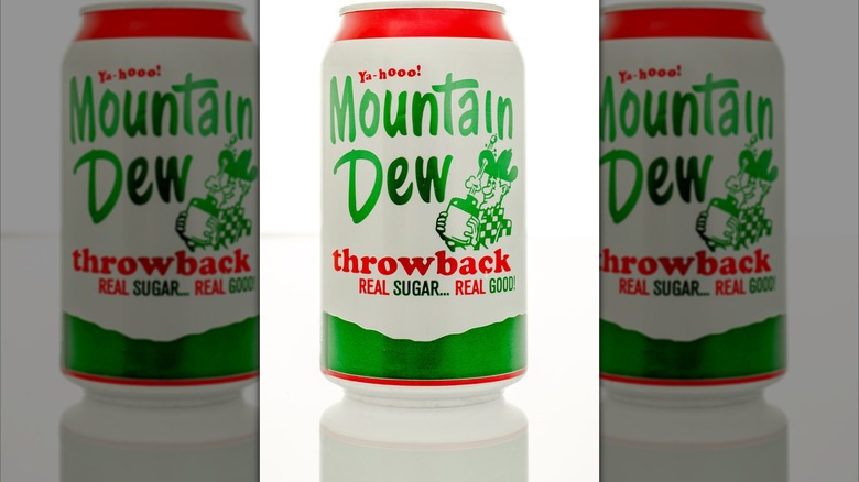 can of Mountain Throwback real sugar with retro packaging