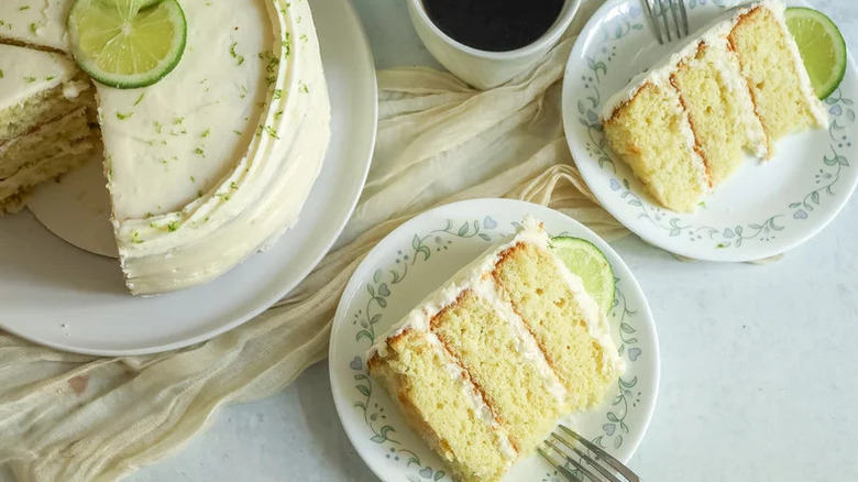 3-Layer Key Lime Cake on decorative white plates
