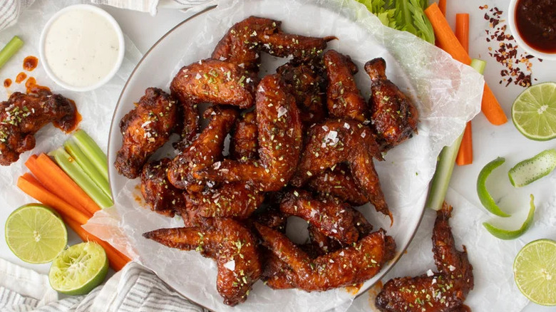 'Better Than Wingstop' Fiery Lime Wings on white plate with parchment paper