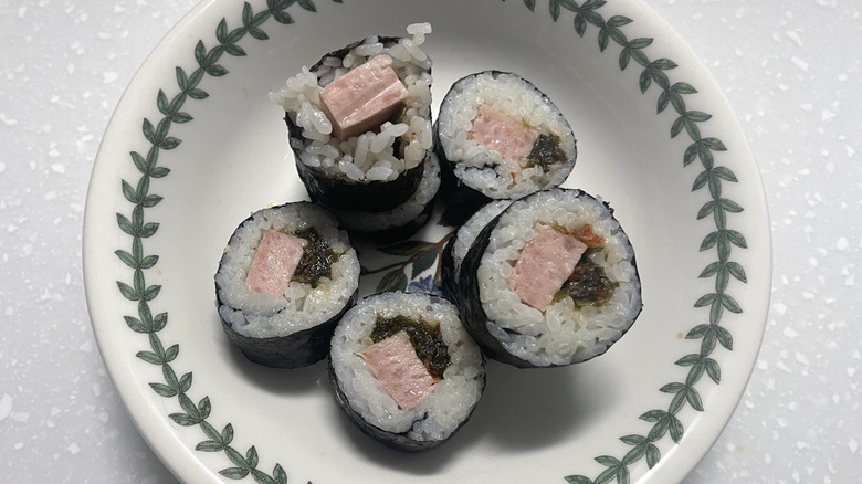 Plate of spam kimbap