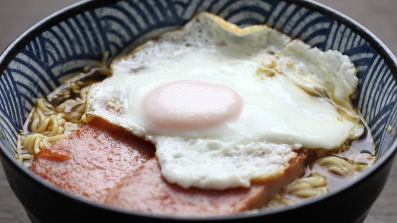 Spam and egg soup with ramen