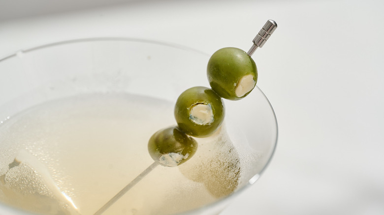 Close up of olives stuffed with blue cheese