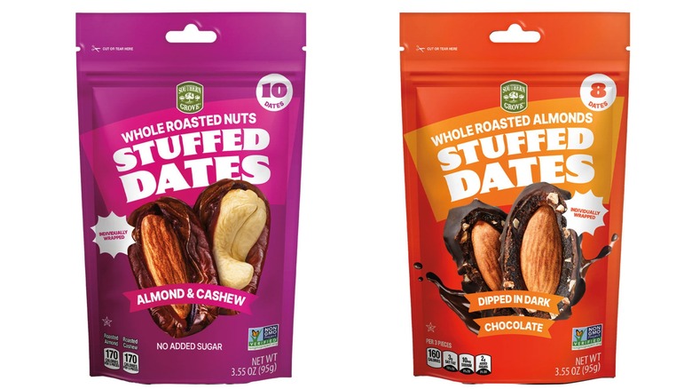 Aldi nut-stuffed dates on white background