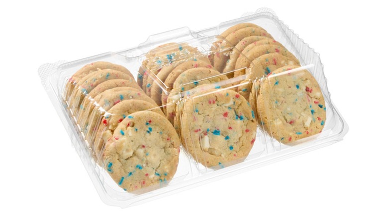 Package of Kirkland Signature Red, White, and Blue Cookies on white background