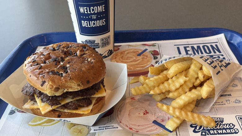 Burger meal at Culver's with fries, drink, and double cheeseburger