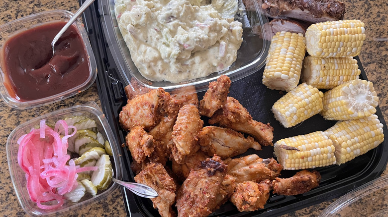 Close up of the barbecue platter on a counter