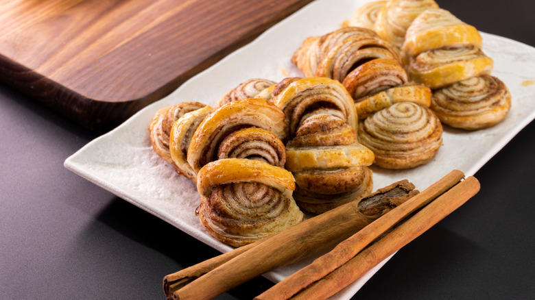 Puff pastry cinnamon rolls and cinnamon sticks
