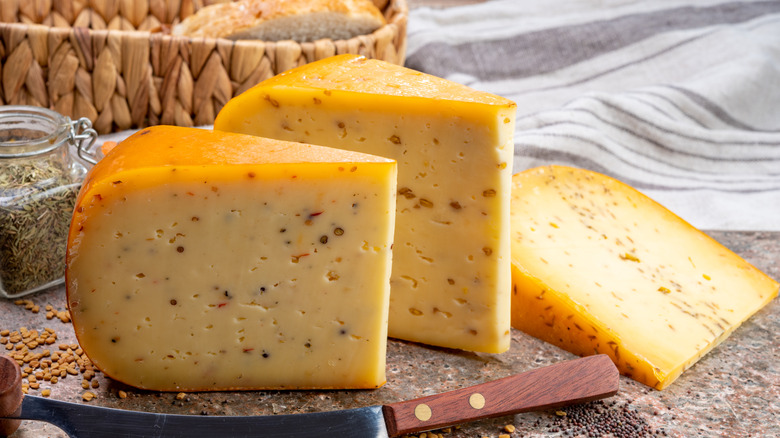 Slices of Dutch Gouda cheese