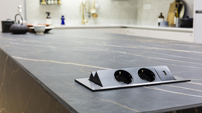 Pop-up outlets on a kitchen countertop