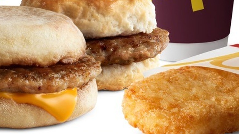 McDonald's $4 breakfast meal with sausage sandwiches and hash browns