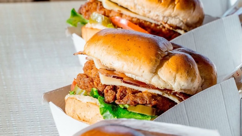A row of Chick-fil-A jalapeno ranch club sandwiches