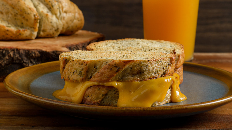 Closeup of grilled cheese sandwich on a plate