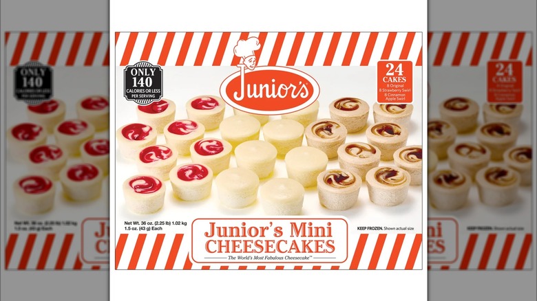 White and red box of Junior's Mini Cheesecakes frozen desserts