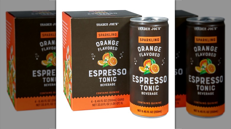 Sparkling Orange Flavored Espresso Tonic drink from Trader Joe's on white background