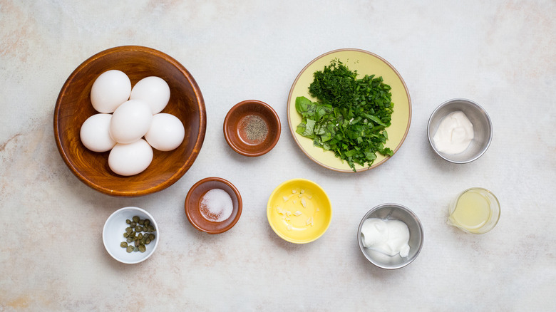 Green Goddess deviled egg ingredients on table