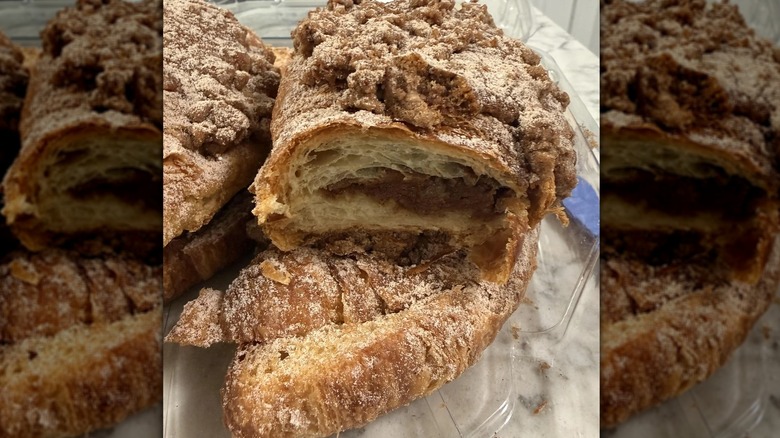 Closeup of Costco Twice Baked Cinnamon-filled Croissant