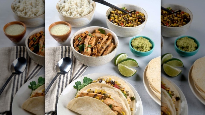 Sam's Club chile lime chicken and corn salad served with guacamole and tortillas