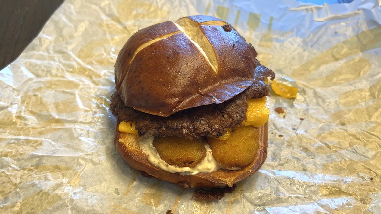 Culver's Fried Pickle Pub Burger on wrapper