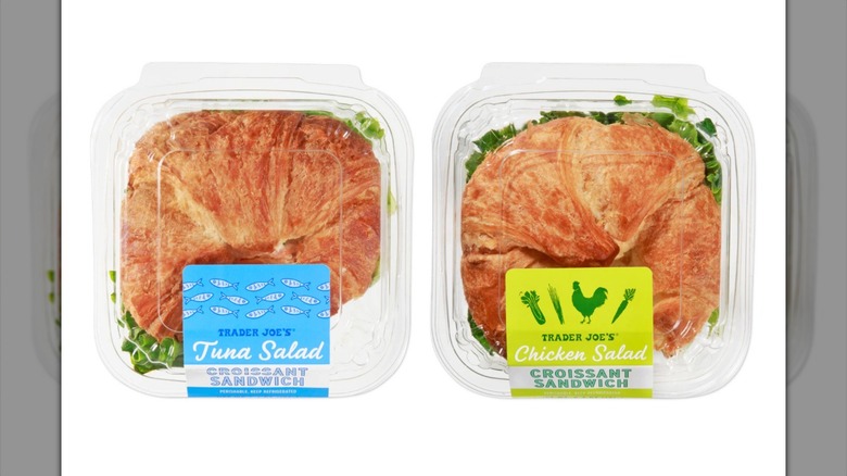 Chicken Salad and Tuna Salad Croissant Sandwiches from Trader Joe's side by side in plastic boxes on white background
