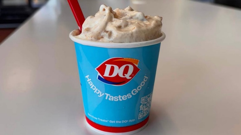 Dairy Queen Apple Cheesecake Blizzard in a small blue Dairy Queen cup