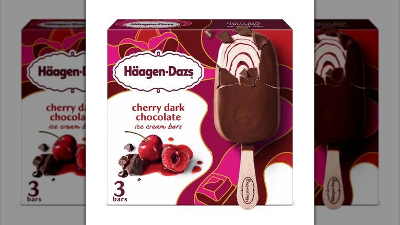 A box of Häagen-Dazs Cherry Dark Chocolate Ice Cream Bars on display