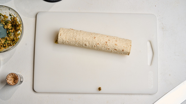rolled lavash on a cutting board