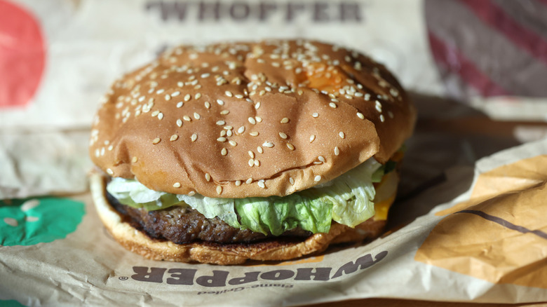 Burger King Whopper burger on branded paper wrapping