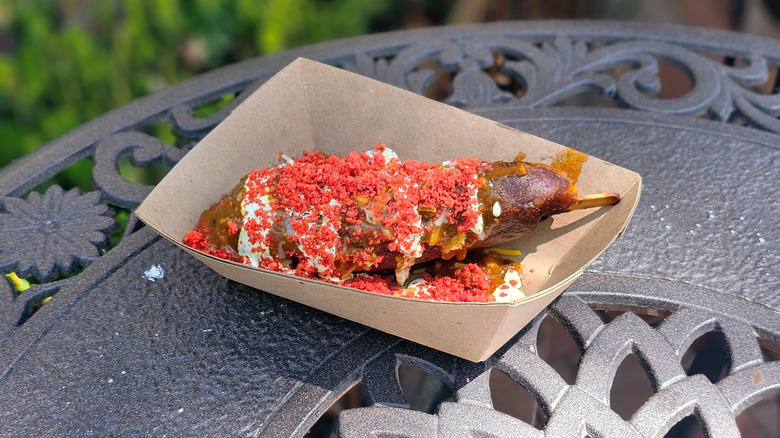 Spicy Chili-Cheese Corn Dog on a table