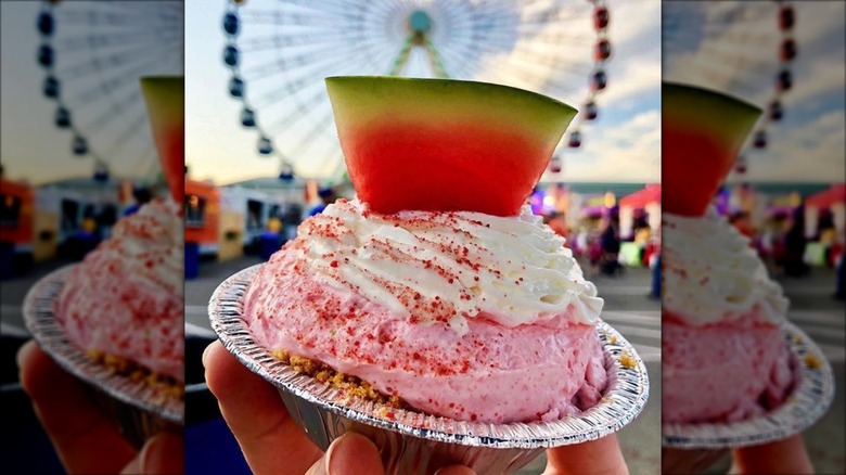 Watermelon cream pie with slice of watermelon