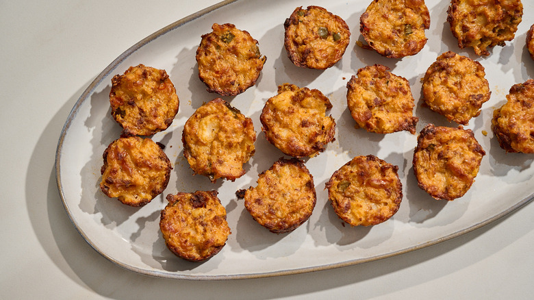 mashed potato cups on a platter