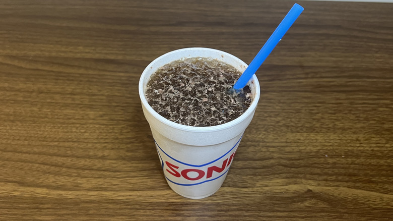 Sonic Hotumn Blueberry Pie made with Dr Pepper drink in to-go cup.
