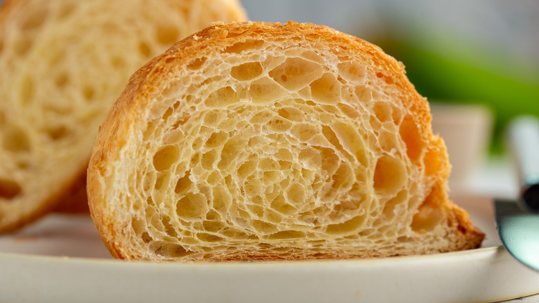 The inside of baked crescent dough